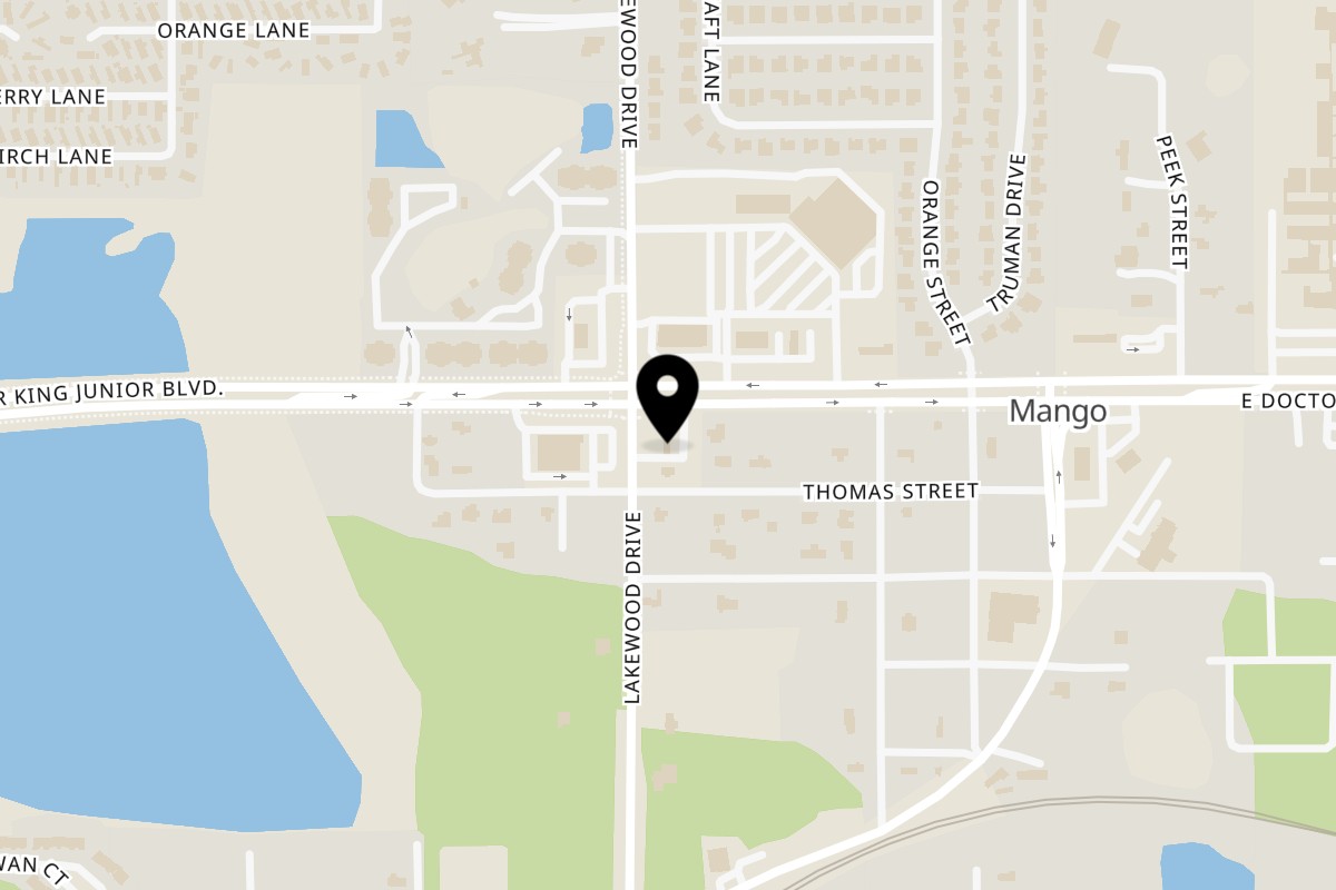 Map showing the location of Mirna Caribbean Restaurant on 11201 E Dr Martin Luther King Jr Blvd in Seffner